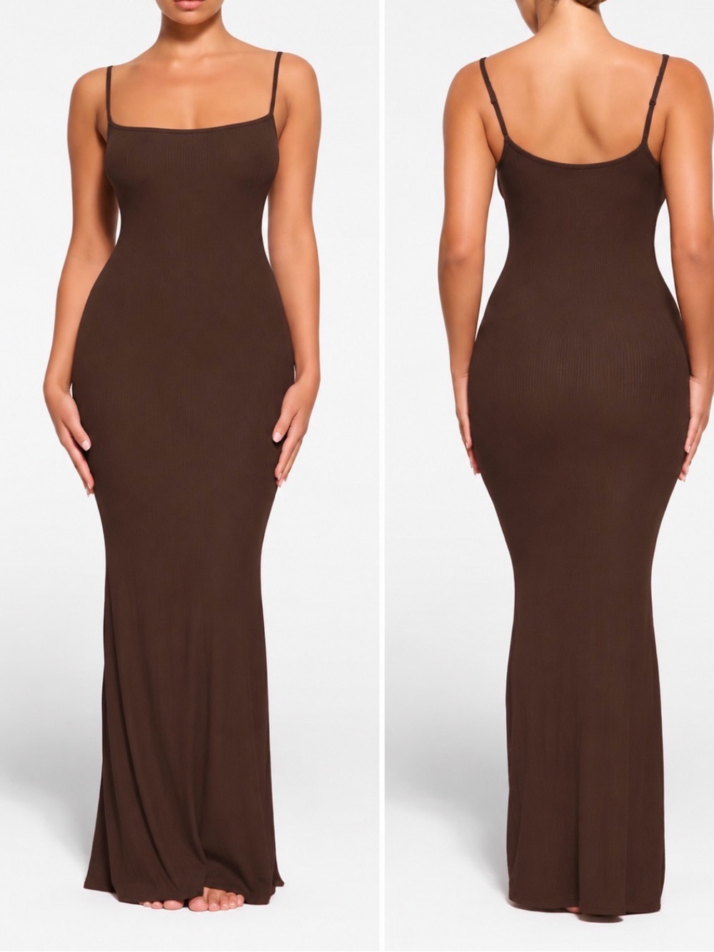 SKIMS Chocolate Brown Ribbed Maxi Slip Dress